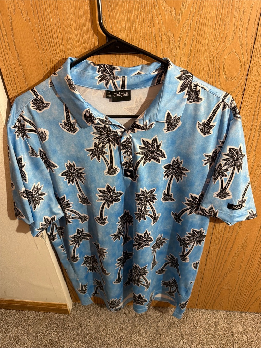 Bad Birdie Sky Blue Palm Print Polo